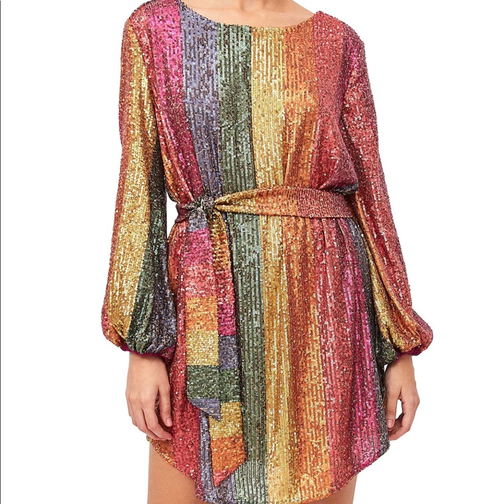 FARM Rainbow Sequin Mini Dress